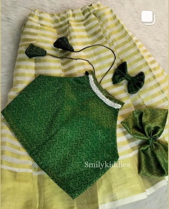 Beautiful & Attractive Stylish Kids Kerala Style Pattupavada For Baby Girl - Multi Colour | Kids Wear | Traditional Wear Stitched Pattupavada With Blouse