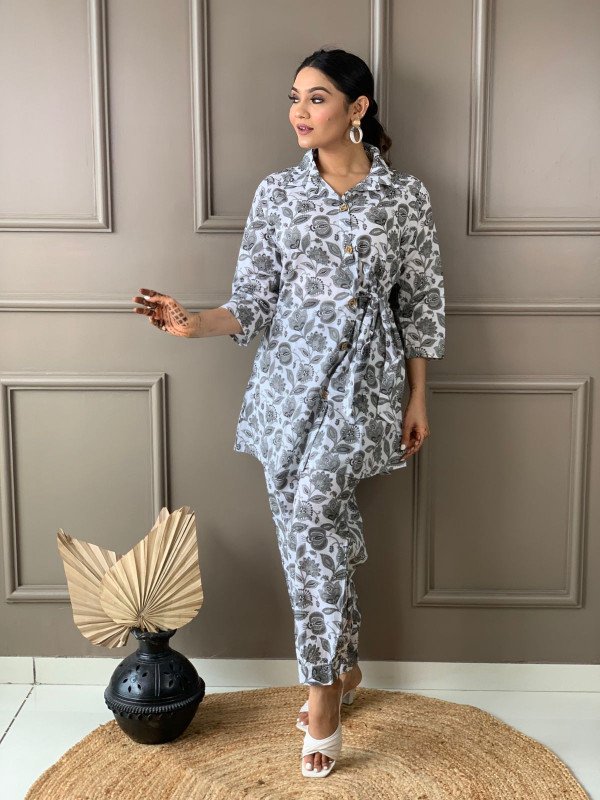 Edathal Star Collection's Beautiful Cotton Cord Set In Belt Style With Afgani Pant Set | Ash Colour