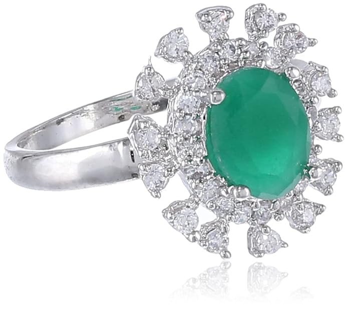 Women Glistening Rhodium Plated Cz Emerald Ring(252R930_11)