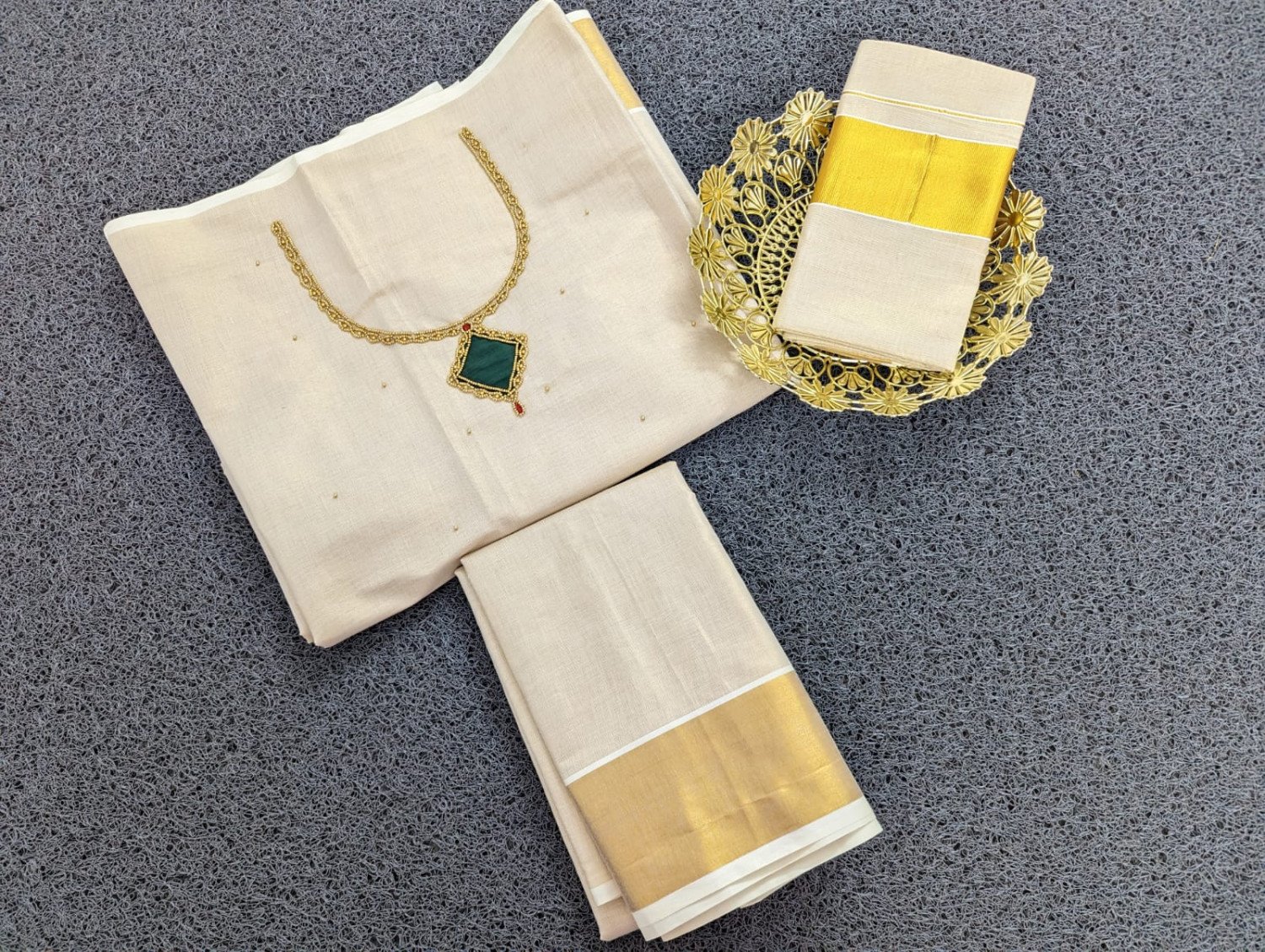 Sai Ram Textiles Cotton Golden Tissue Churidar Full Set Material - For Women | Kerala Traditional Churidar Material
