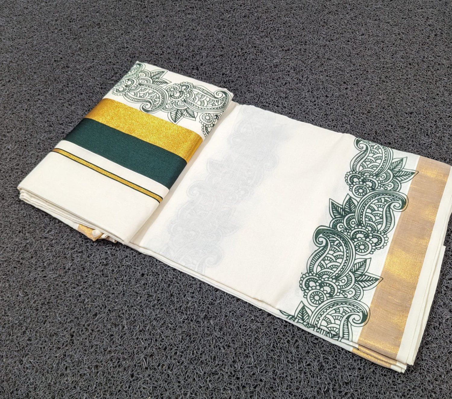 Sai Ram Textiles Kerala Kuthampully Cotton Fancy Print Saree - Multicolour | Kerala Set Saree