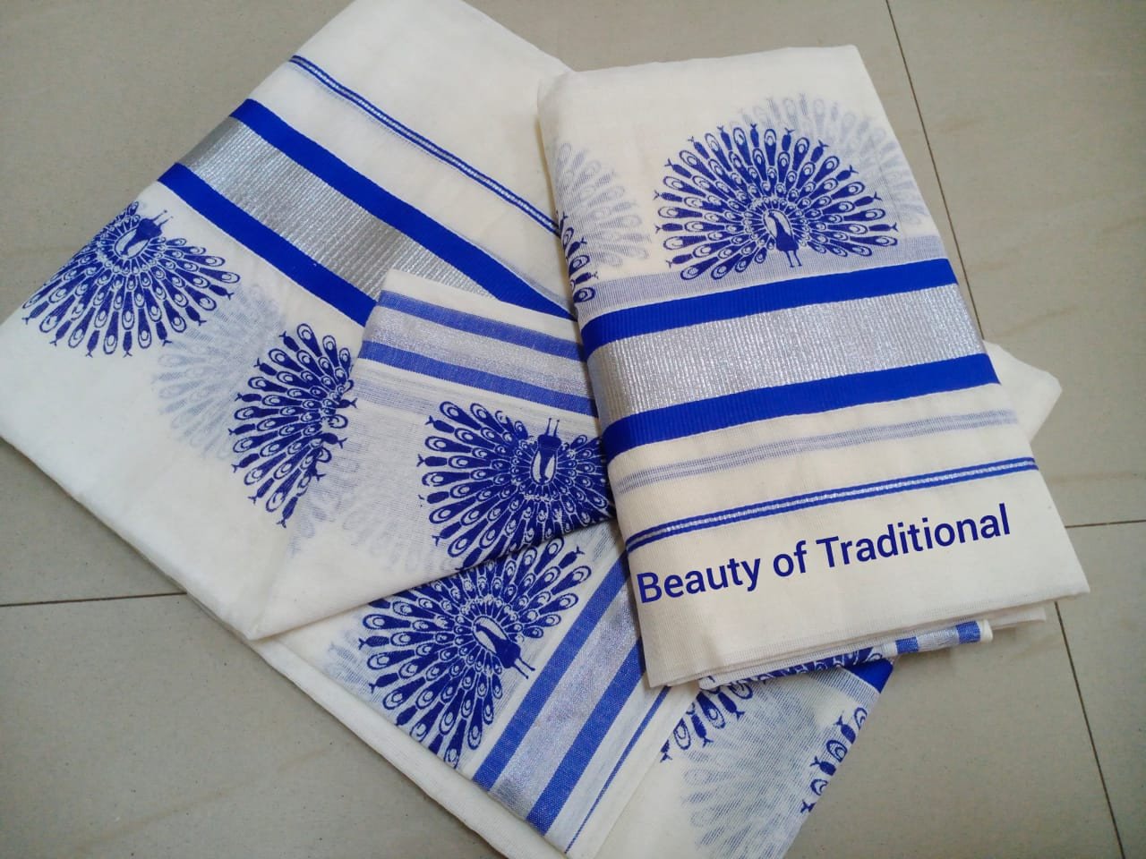 Avanika Collection's Kerala Traditional Cotton Silver Fancy Printed Types Set Mundu For Women - Multicolour | Kerala Set Mundu
