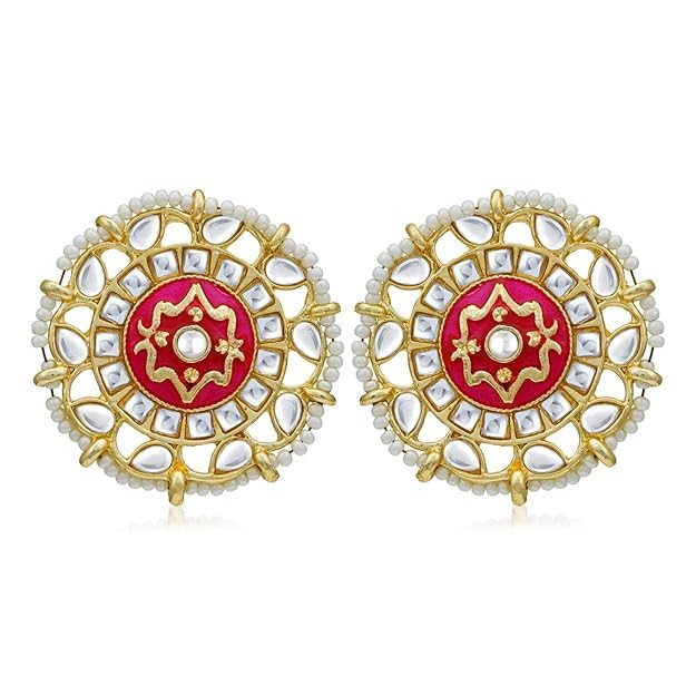 Fabulous Pearl Gold Plated Kundan Meenakari Stud Earring For Women (SKR56860)
