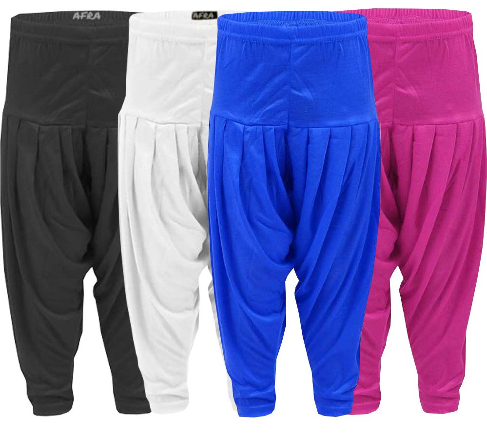 AFRA Stylish Kids Viscose Plain Patiala Combo Pack of 4 (Multi-coloured) | Dhoti | Patiala Pants (4 in 1)