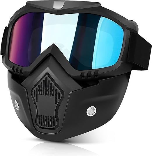 SmartGadgets Motorcycle Goggle Mask – UV Protective, Anti-Scratch Eyewear with Detachable Mouth Filter & Soft Foam Padding for Cycling, Dirt Biking, and Off-Road Riding-Unisex