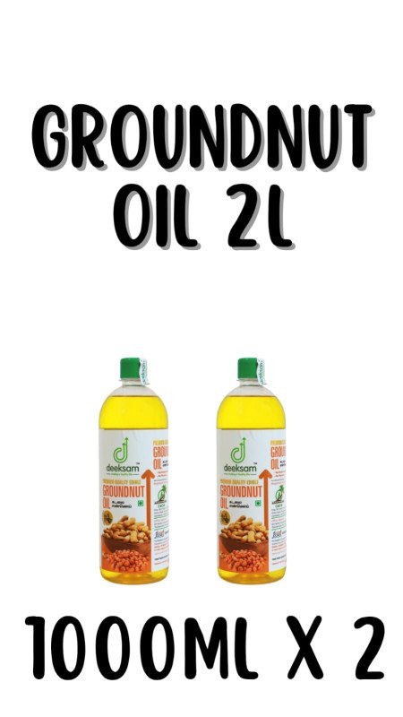 DEEKSAM WOOD PRESSED GROUNDNUT OIL 1L - PACK OF 2 | PEANUT OIL | COOKING OIL | COLD PRESSED | CHEMICAL FREE | KADAILAI ENNAI | CHEKKU OIL | MARACHEKKU OIL | EDIBLE OIL