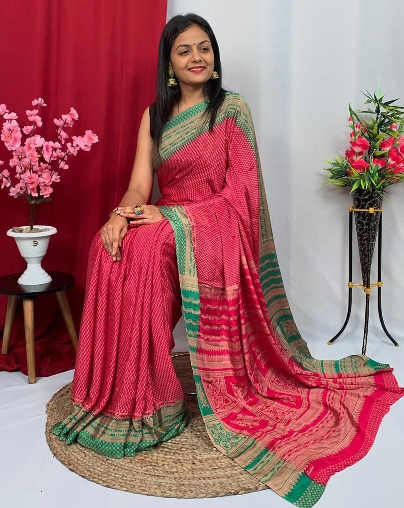 Edathal Star Collection's Women's Pure Rangoli Silk Printed Saree With Contrast Blouse Piece