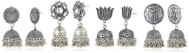 Elegant Pair of 4 Oxidised Earring Combo for Women (SKR73274), silver, free size.