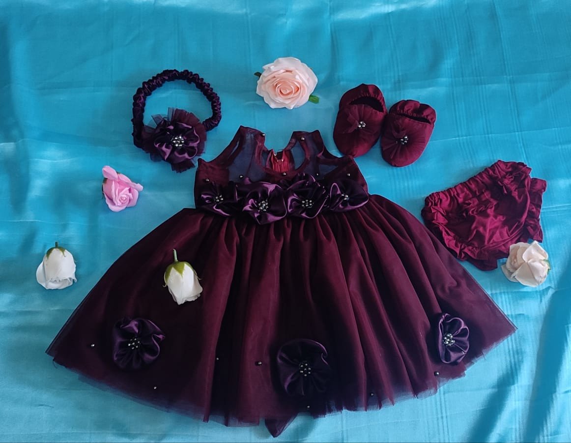 Avanika Collection's Kids Birthday Frock With Hairband And Shoe - Multicolour