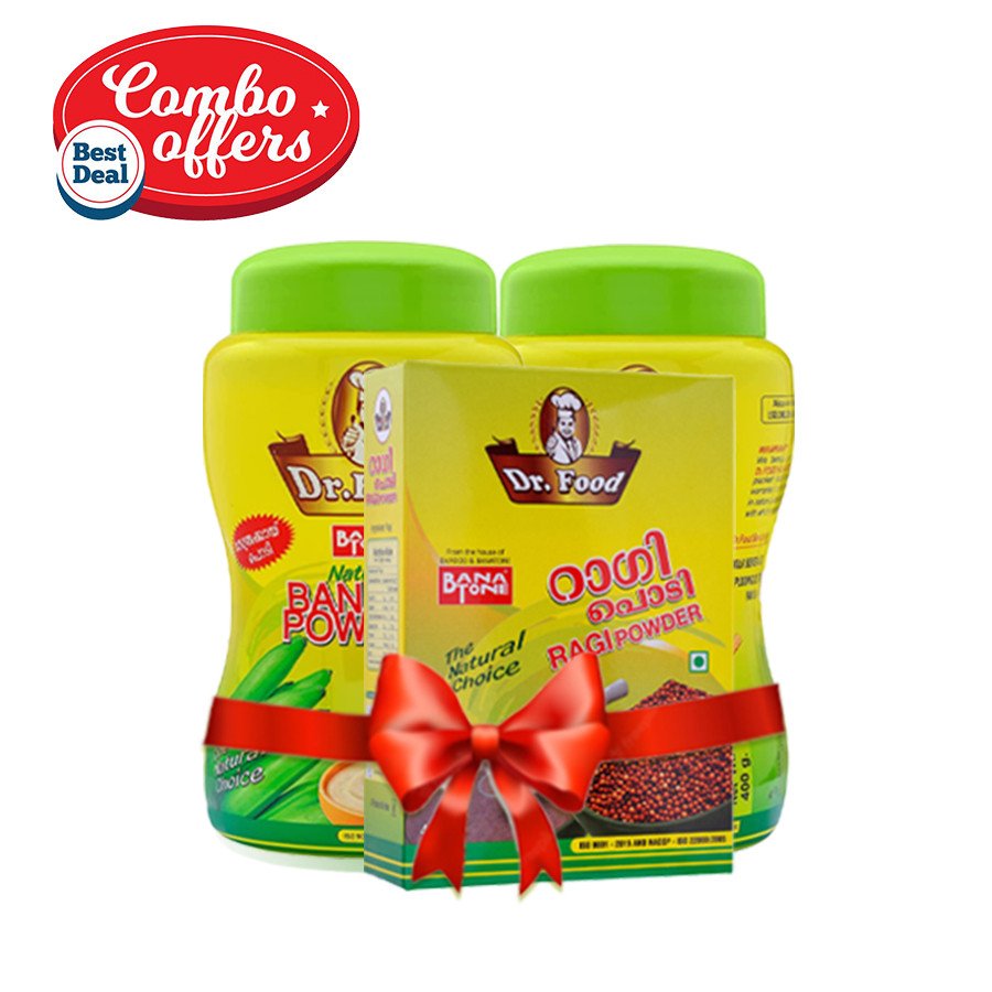 Dr Food Combo Pack Banana Powder 400gm Jar Each (2Nos)+ Ragi Powder 400 gm Packet (1No)