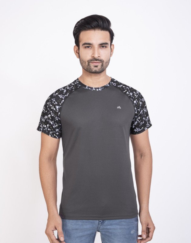 Claxy Men's Active Wear Stylish Regular Fit Round Neck Half Sleeves Sports T-Shirt - Ash & Black | Boys T-Shirt | Jersey