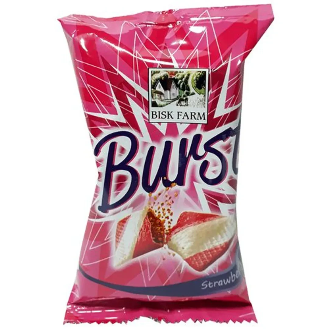 Ready To Eat Bisk Farm Burst Strawberry - 20 gm | Strawberry Burst Snacks  | Tasty Creme Biscuit | Sweet Snacks