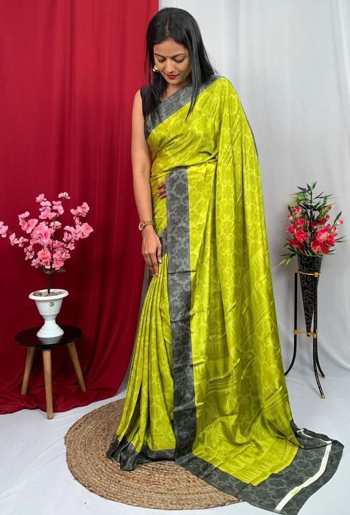 Edathal Star Collection's Women's Beautiful And Gorgeous Pure Rangoli Silk Printed Saree With Contrast Blouse Piece