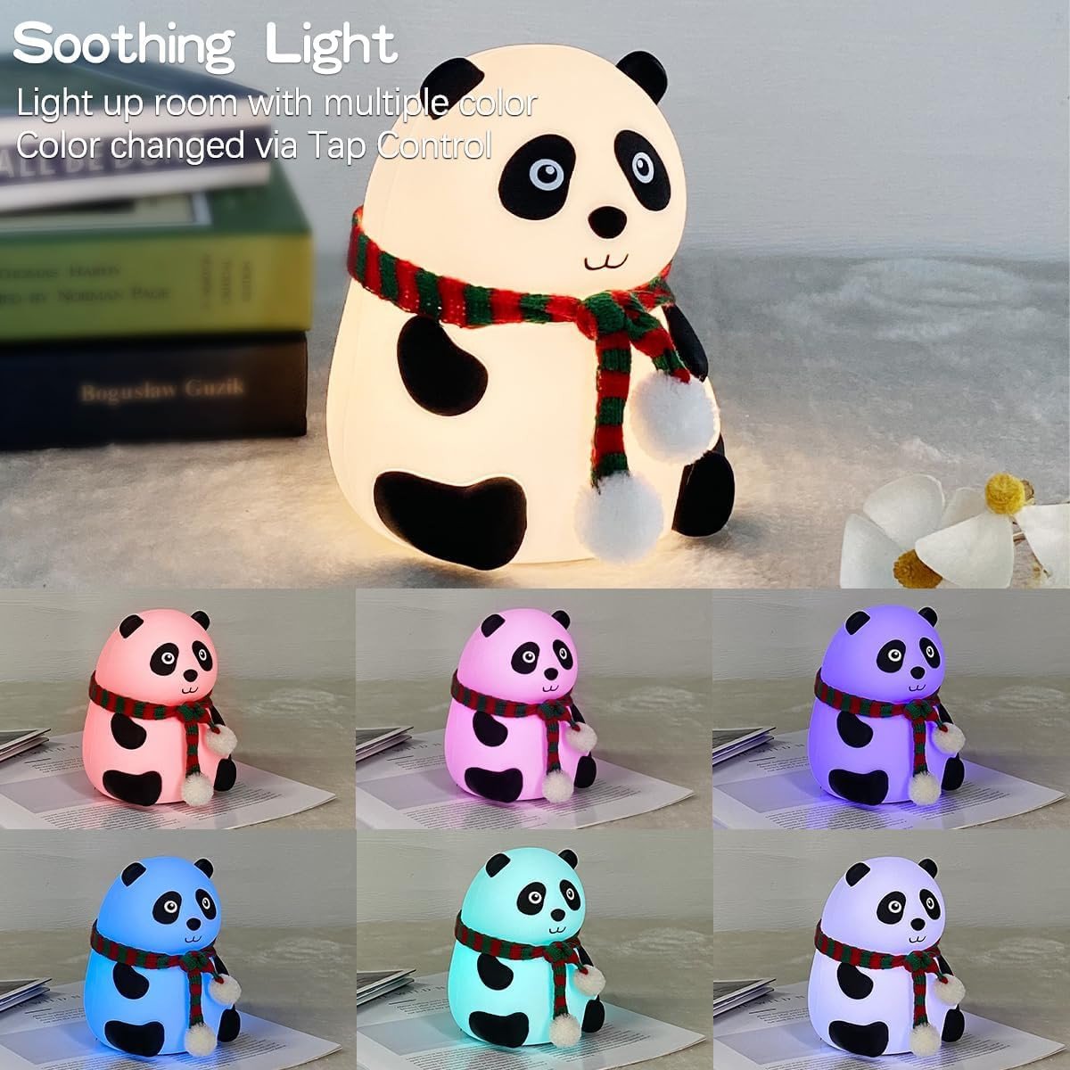 SmartGadgets Panda Lamp Silicone Cute Little Panda LED Table Lamp,6 Color Changing Lamp,with USB Rechargeable Battery Night Light, Perfect Room Decor & Gifts for Kids