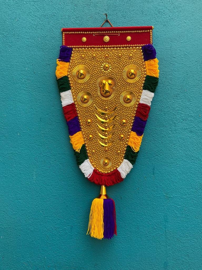 Riya's Kerala Traditional Gold Plated Wall Hanging Nettipattam (നെറ്റിപ്പട്ടം) | Hand Made |  High Quality Elephant Caparison (3, 3.5 Feet)