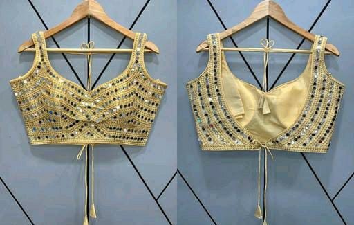 Sastha Fashion Stylish Heavy Phantom Silk Thread Zari Work Handmade Real Mirror Lace And Embroidery Work Sleeveless Readymade Saree Blouse For Lehenga Choli - Cream Colour