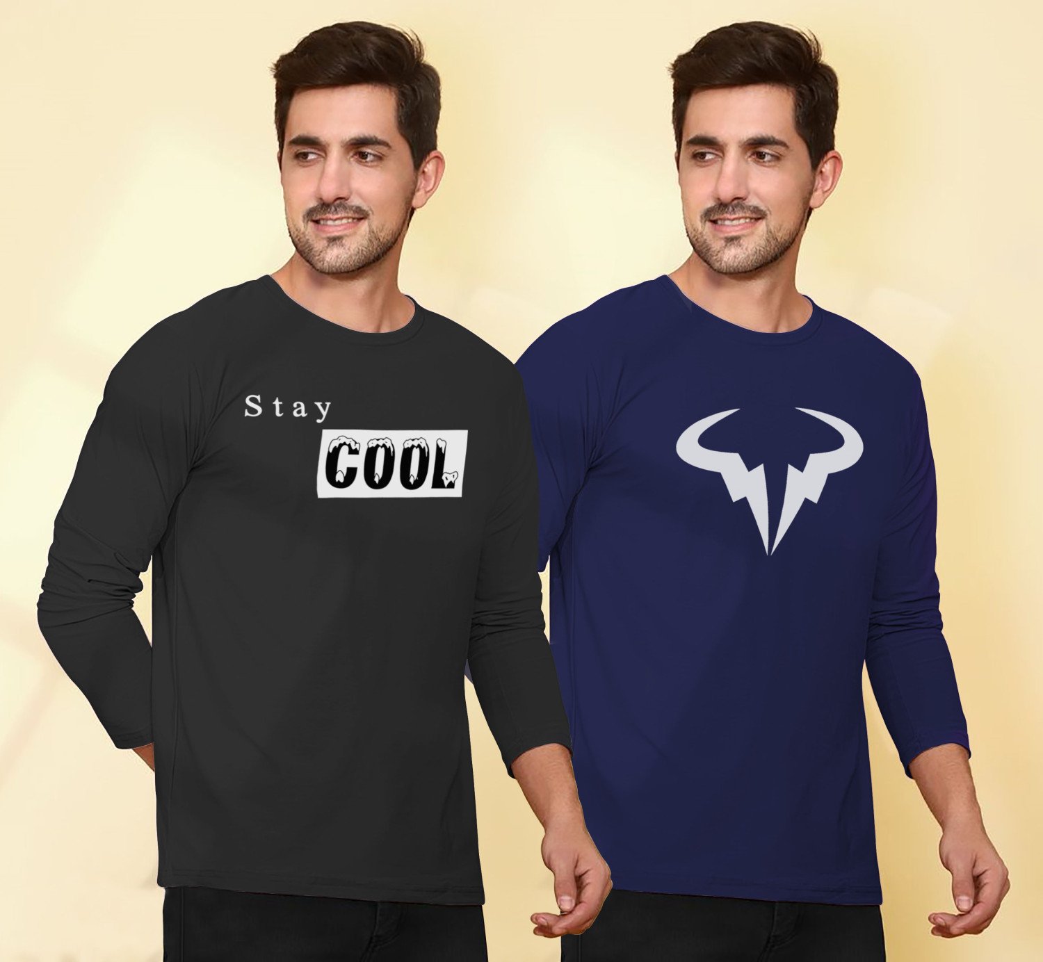 LG Garments Trendy Stylish Round Neck Full Sleeves Cotton T-Shirts For Men - Multi-colour (Combo Pack Of 2) | Men's T-Shirt (Combo Offer 2 in 1) (S, M, L, XL, XXL)