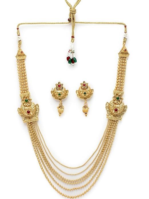 Gold Plated Golden Rani Haar Long Kundan Studded Multistring Necklace Set And Earring | Jewellery Set For Women (NS105743)