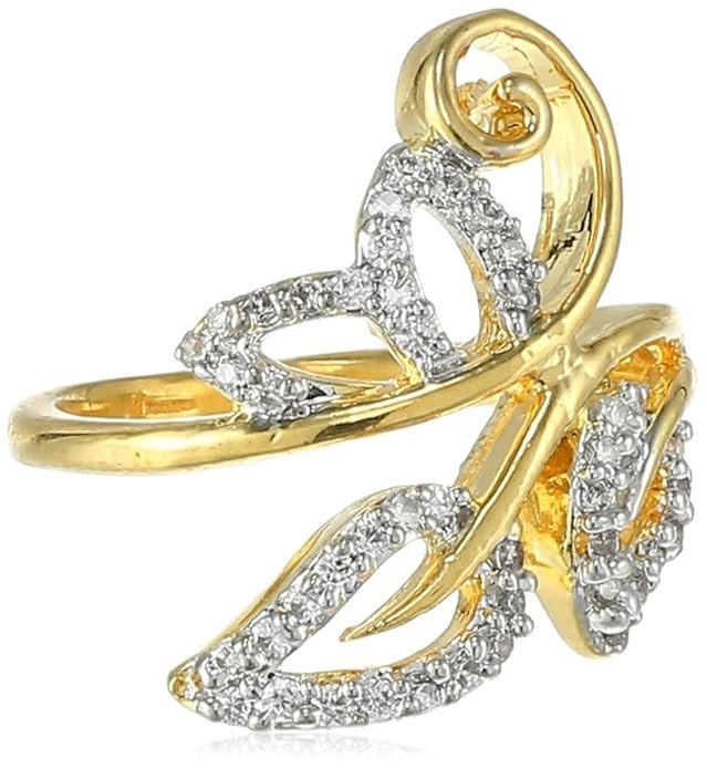 Women Gorgeous Leafy Gold and Rhodium Plated Cz Ring(8093Rczr840_16)