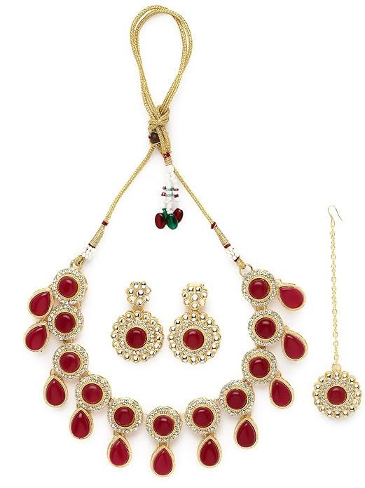 Bewitching Drop Shaped Rani Pink Kundan & Beads Studded Choker Necklace Set For Women.