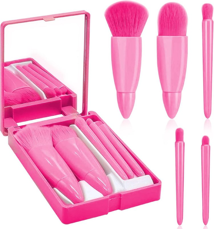 SmartGadgets Makeup Brushes Set with Mirror – 5 Piece Portable Brush Kit for Women | Premium Face, Eye, Eyebrow, Blush, Lip Gloss Brushes | Professional Quality Makeup Tools