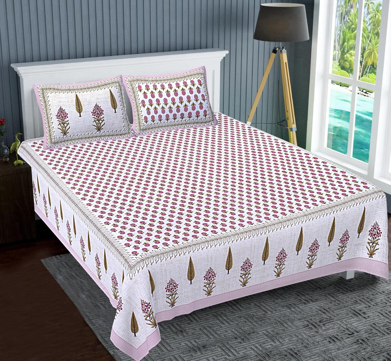 Trendy Attractive Soft & Smooth King Size  Cotton Bedsheets With 2 Pillow Covers - Multicolour | Cotton Bedsheets & Pillow Covers