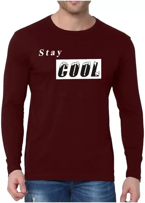 L G Garments Stylish Trendy Round Neck Full Sleeves Cotton Rich Blend Printed T-Shirt For Men - Multi-colour (S, M, L, XL, XXL)