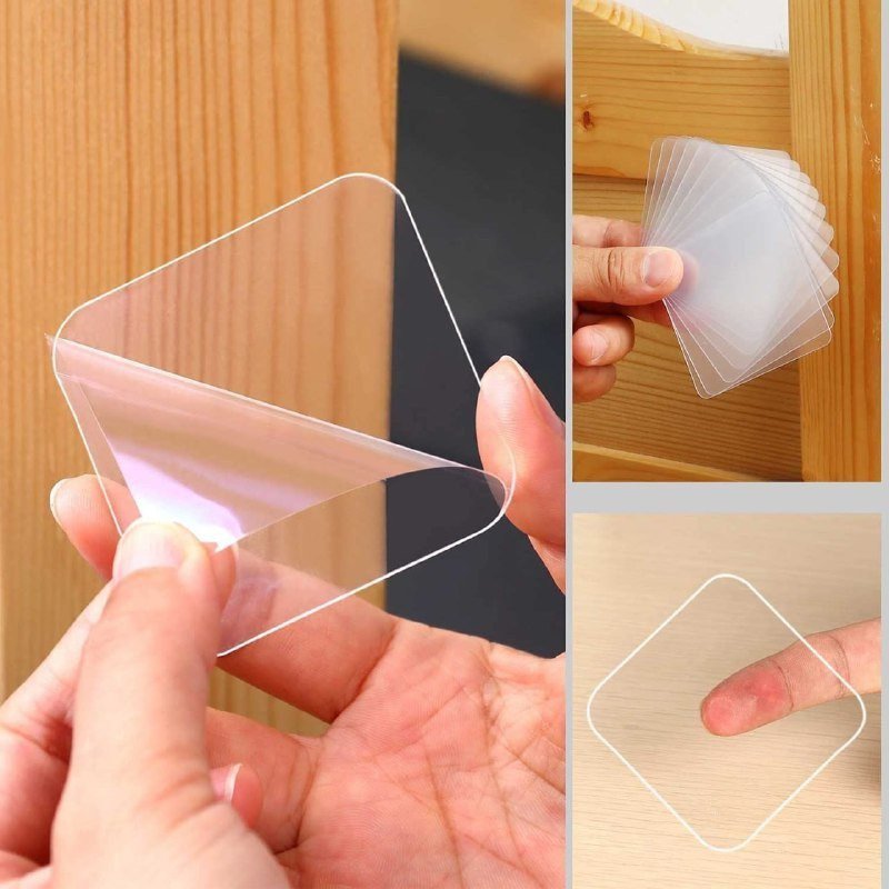 SmartGadgets 10-Pack 6x6 cm Double-Sided Adhesive Pads | Heavy Duty Transparent Removable Grip Tape | Washable Sticky Tape for Home, Office, Kitchen & Car
