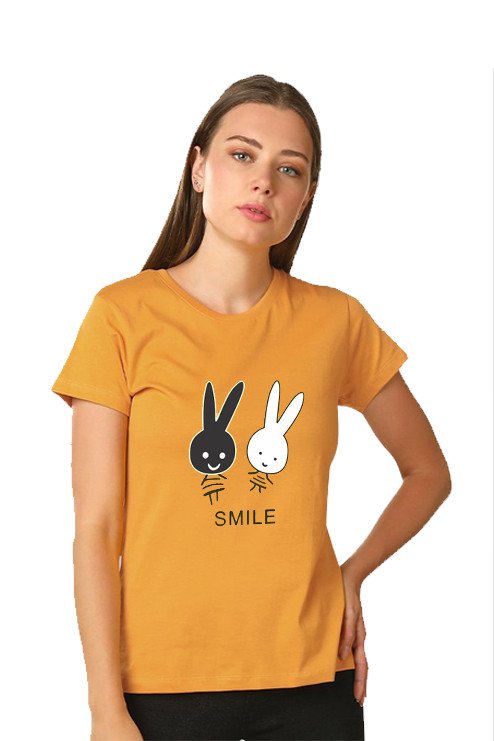 Just Camp Clothing's Senthur Fashion Cotton Round Neck Half Sleeve Regular Fit RABIT Printed Pattern Casual T-Shirts For Women - Multicolour