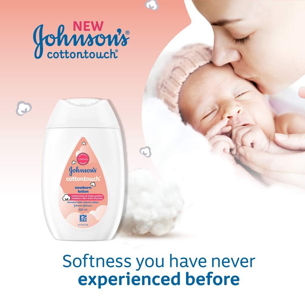 Johnson's Cotton Touch Newborn Baby Lotion Combo Offer Pack , 2x100ml, Made With Natural Cotton For Baby's Delicate Skin, pH Balanced, Hypoallergenic, Paraben Free Moisturizer