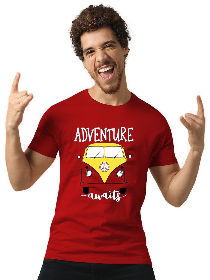 Beorign Regular Fit Stylish Trendy Casual Cotton Blend Half Sleeves Printed T-Shirt for Men - Red Colour