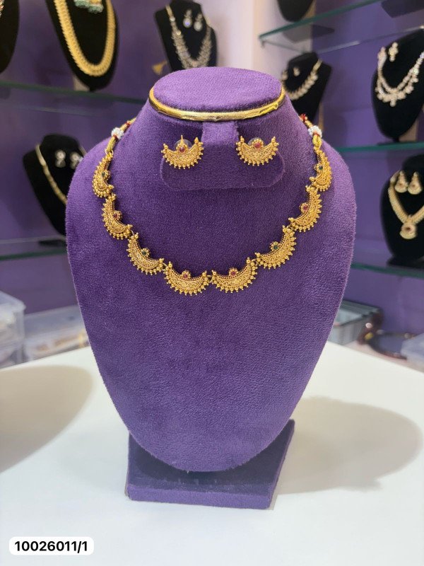 Flora's Simple And Temple Look Neck Set With Beautiful Earrings