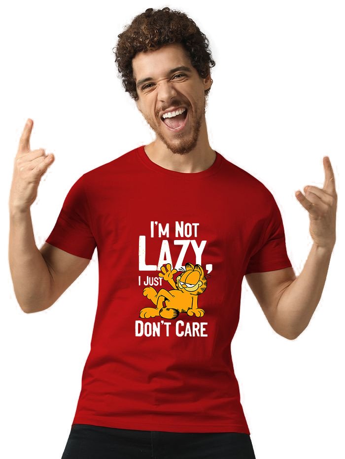 Beorign Regular Fit Stylish Look Trendy Casual Simple Cotton Blend Half Sleeves I AM NOT LAZY  Printed T-Shirt For Men - Red Colour ( M , L , XL )
