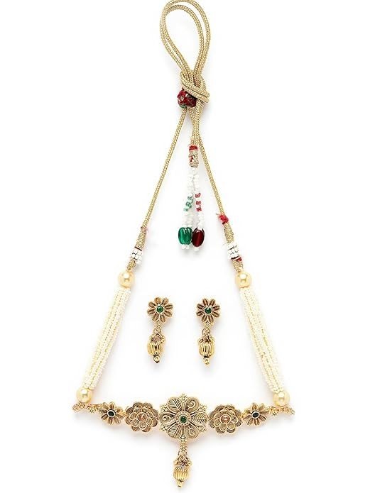 Sukkhi Astonish Gold Plated Floral Copper Choker Necklace Set With Studs Earring | Jewellery Set For Women (NS105535)