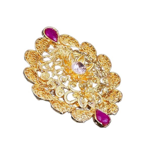 TraditionalFloral Gold Plated Colour Stone Adjustable Ring For Women.
