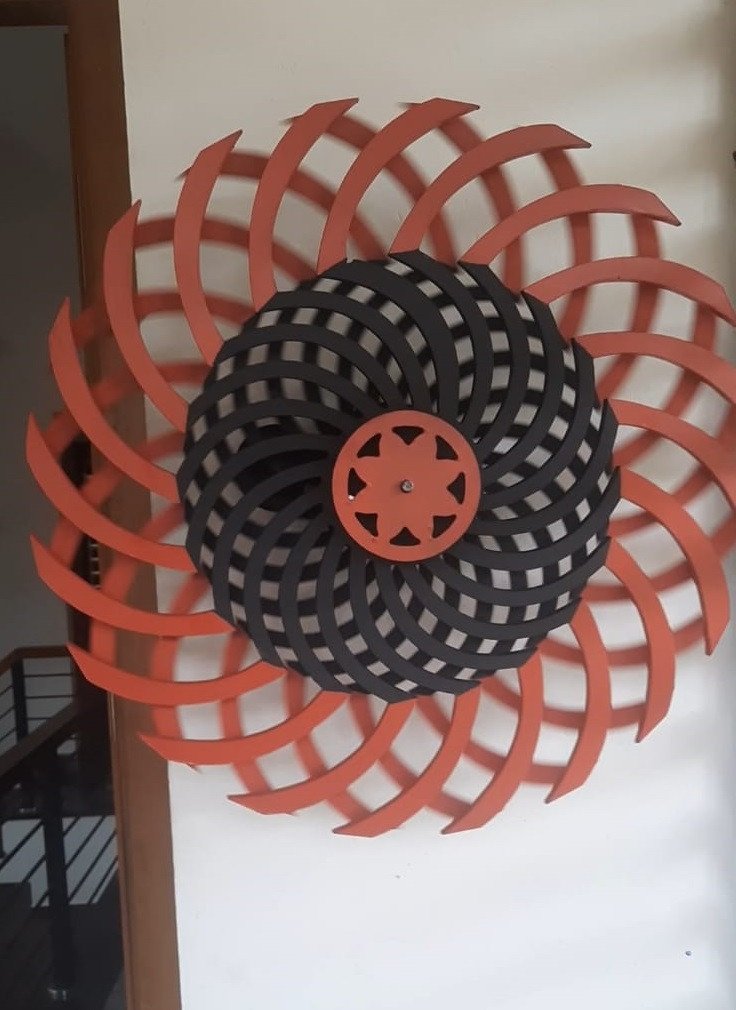 Handmade Attractive UK Magic Wheel With Hanging (UK Magic Sculpture) - Wall Decor Spring Mechanism - Orange & Black - (2 Feet x 2 Feet) | MDF Kinetic Sculpture | No Electricity, No Battery