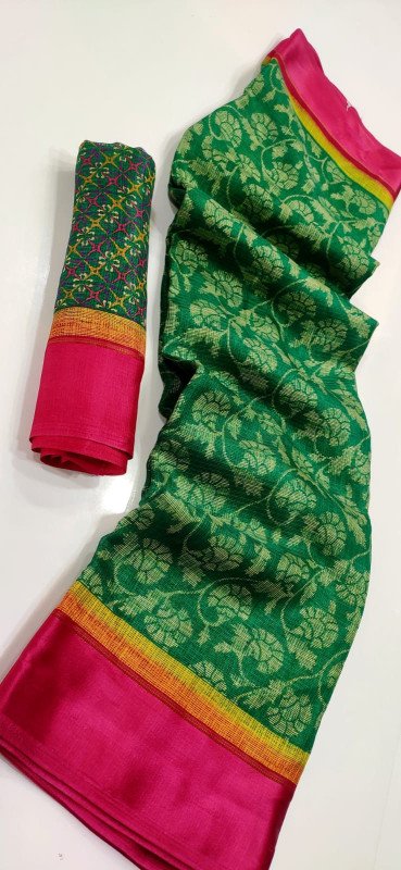 Avanika Collection's Pure Silk Cotton Floral Digital Designer Sarees With Contrast Pallu And Blouse - Multicolour | Pure Silk Cotton Saree