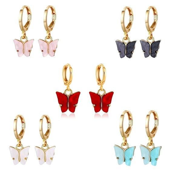 Small Butterfly Hoop Earrings For Girls (Set Of 5Jodi)