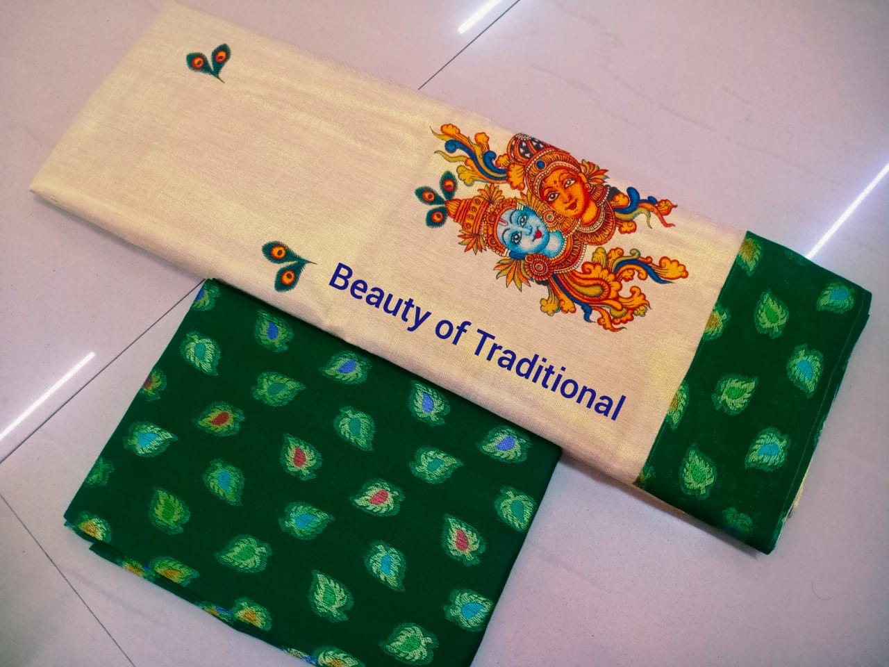 Avanika Collection's Pure Cotton Mural Work Pattu Pavada Material For Girls - Multicolour | Kerala Style Unstitched Skirt & Jacket