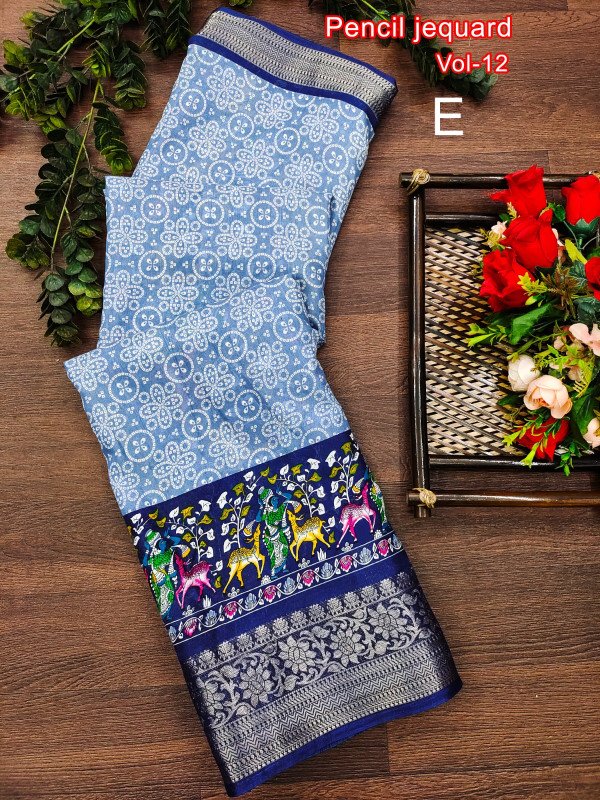 Edathal Star Collection's Jacquard weaving Pattu Border Handloom Digital Bandhni And Kalamkari Printed Saree