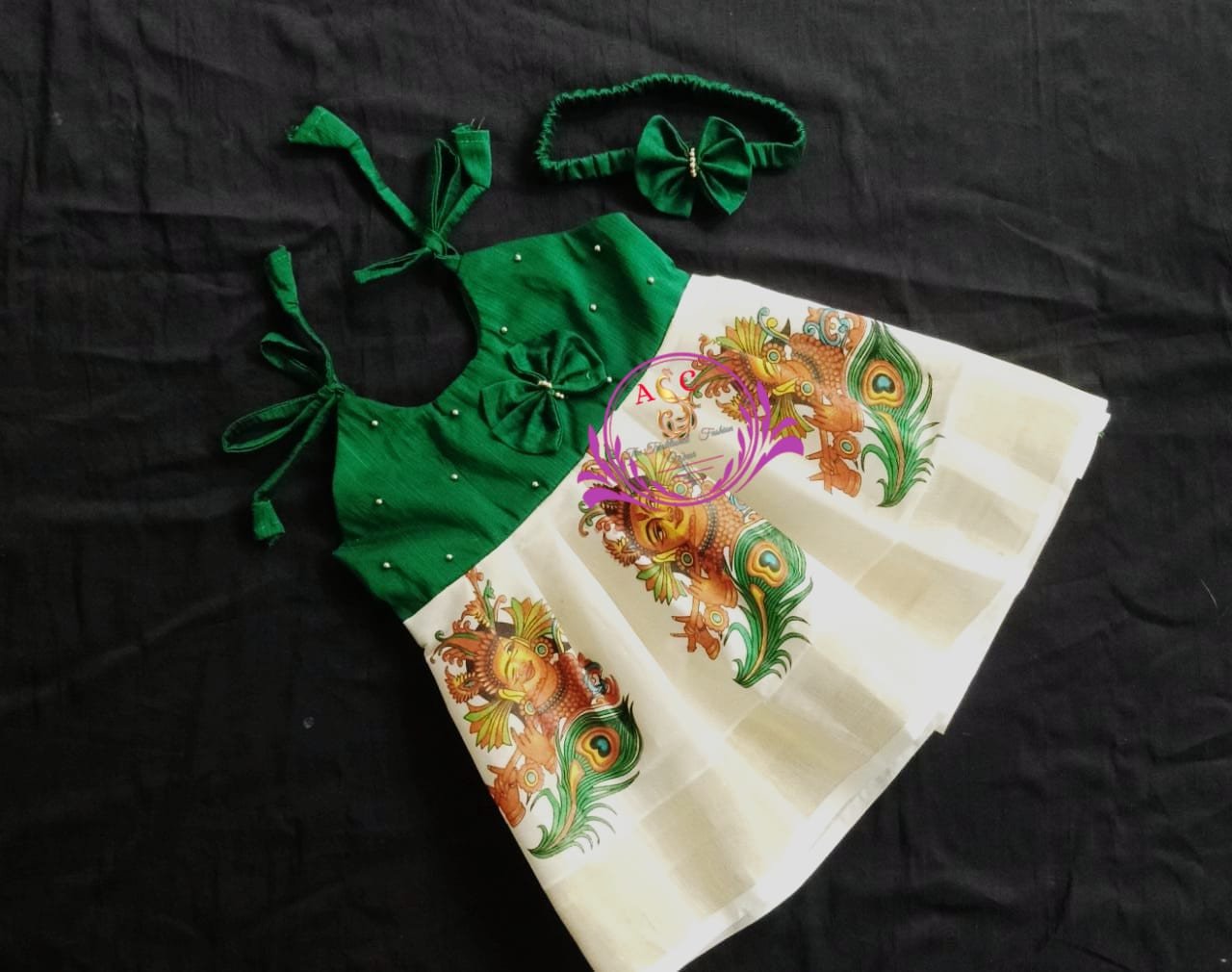 Classy threads Collectionzz attractive golden tissue mural worked pattupavada and blouse stitched for baby girl | Kerala traditional pattupavada