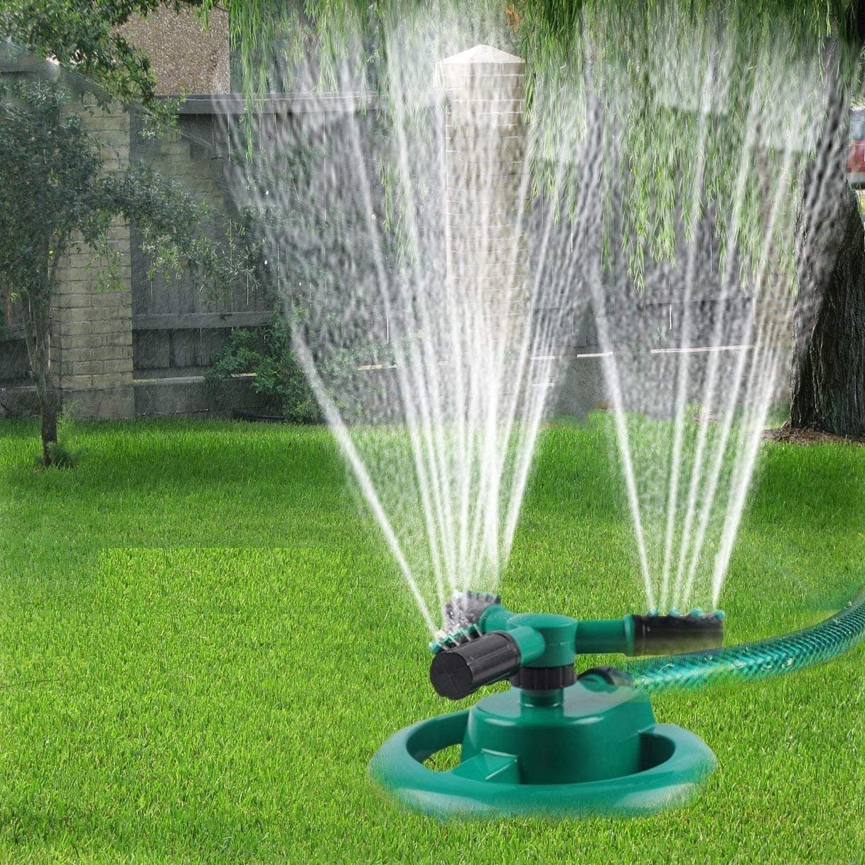 SmartGadgets Lawn Sprinkler 3 Arm 1 Pack, Automatic 360 Degree Rotating Garden Water Sprinkler, Leak-Proof Lawn Irrigation System for Summer Kids Playtime Outdoor Game Waterpark (Green)