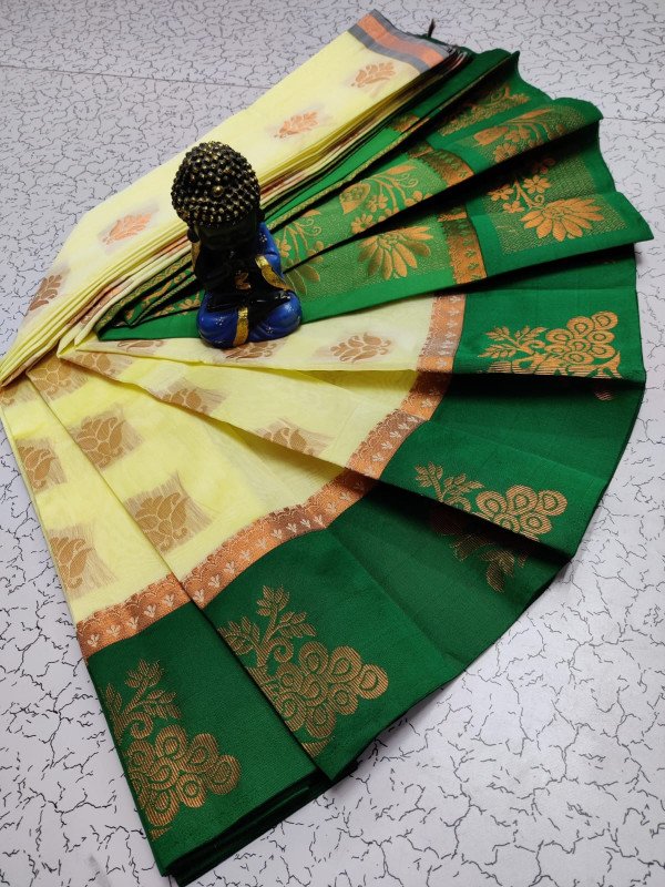 Edathal Star Collection Women Kottanchi Type Cotton Sarees With Matching Contrast Blouse & Grand Munthi With Border - Multi Colour | Cotton Silk Sarees (Uniform Available)