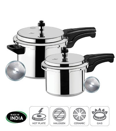 Sanford Aluminium Pressure Cooker Combo With Induction Base 5 + 3 Litre SF3272PCC - Silver Colour ( 2 In 1)