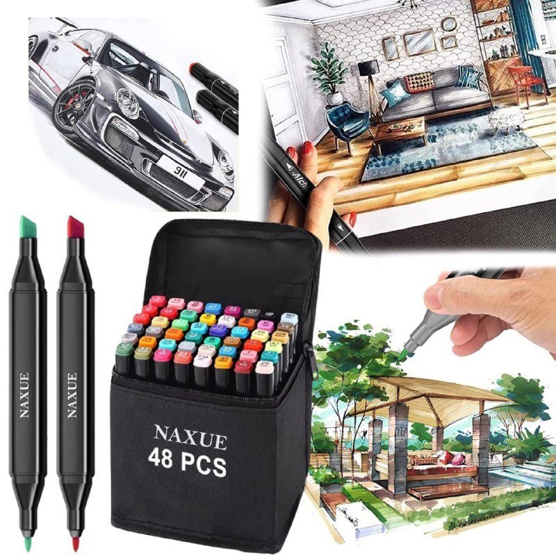 SmartGadgets Colorful Art Markers Sketch Pens 48 Colors With Carrying Case For Painting Sketching Calligraphy Drawing -Twin Head Permanent Colouring Marker Pens For Kids Adult, Multicolor (48)
