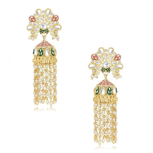 Exclusive Kundan Gold Plated Meenakari Jumki Earring Set for Women (SKR85522)