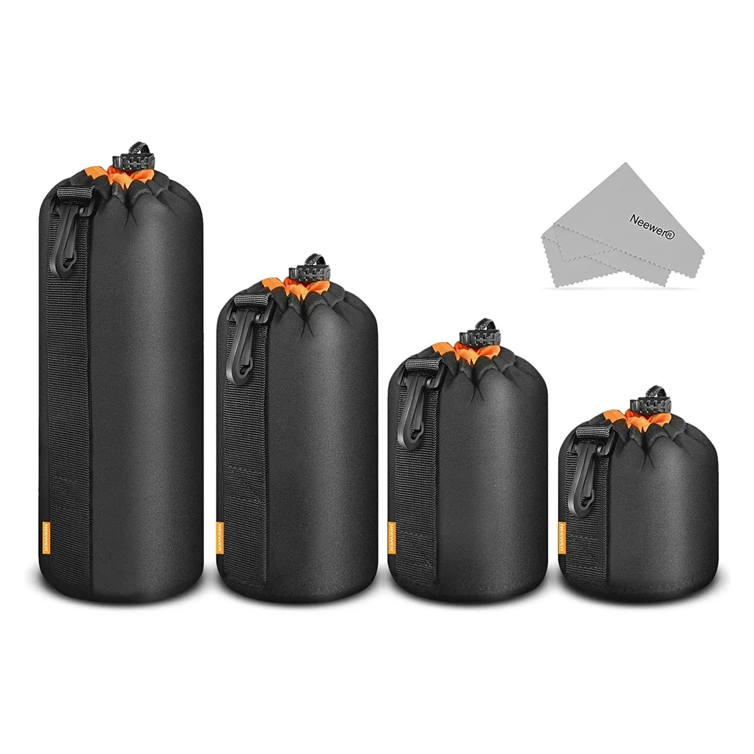 4 Pack Camera Lens Bag - Black/Orange