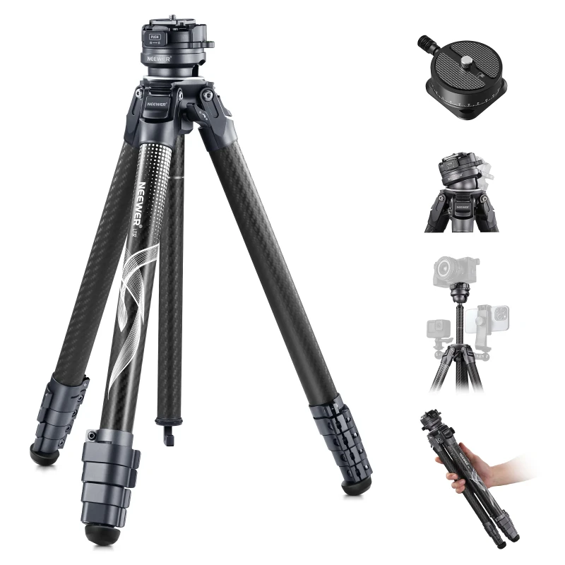 NEEWER 62" Carbon Fiber Travel Tripod -(LT32)+Leveling Base