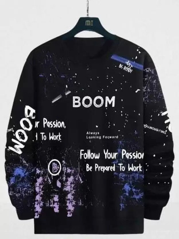 L G Garments Trendy Stylish Regular Fit Long Sleeve Round Neck Cotton Formal & Casual Printed T-Shirt For Men - Black & Navy | Men's T-Shirt (S , M , L , XL , XXL)