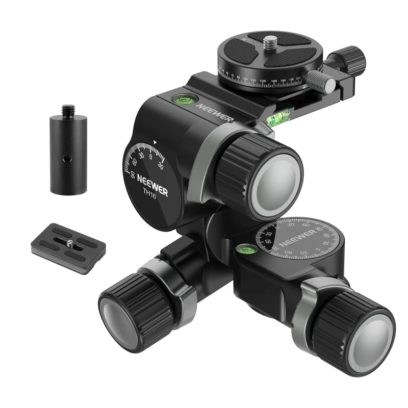 NEEWER 3-Way Geared Tripod Head-Geared Head with QR Plate(TH16)